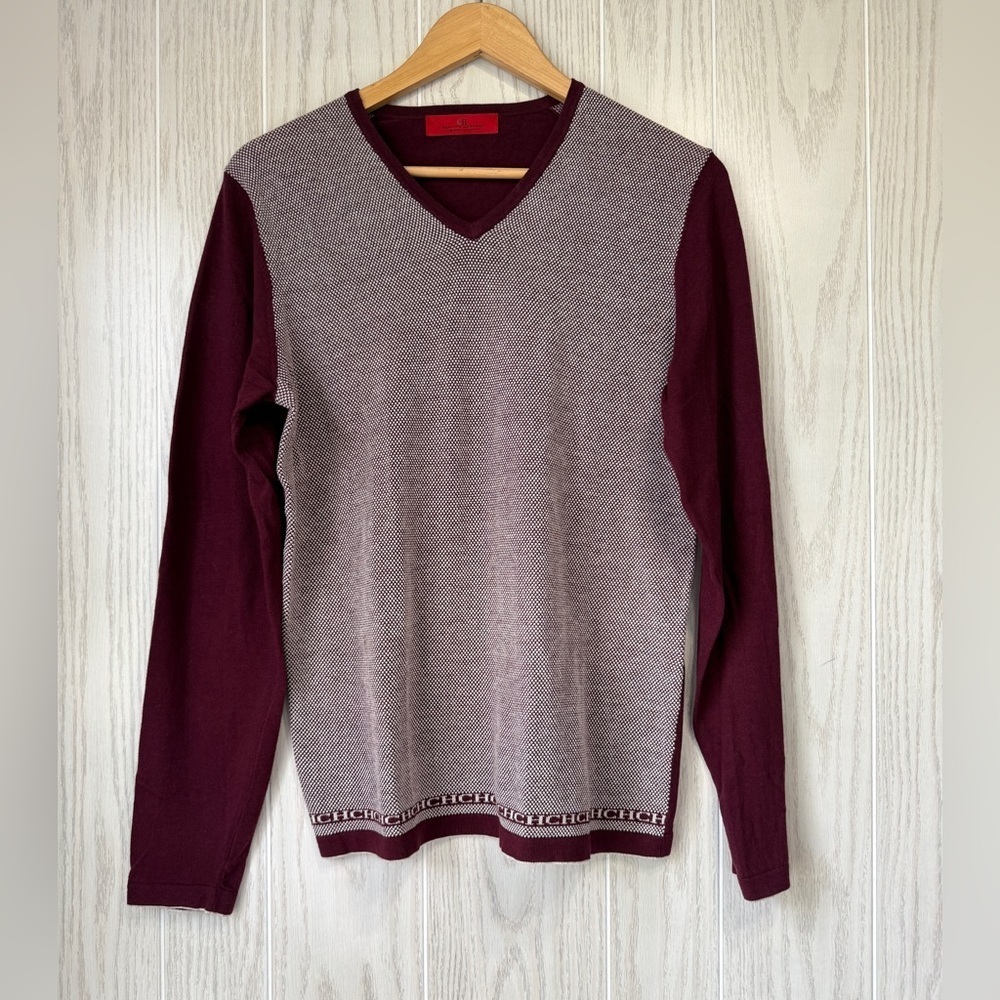 Carolina Herrera Vintage Men’s Maroon V-Neck Sweater – Size Small